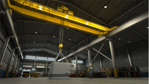 نمایی از یک جرثقیل سقفی در کارخانه صنعتی